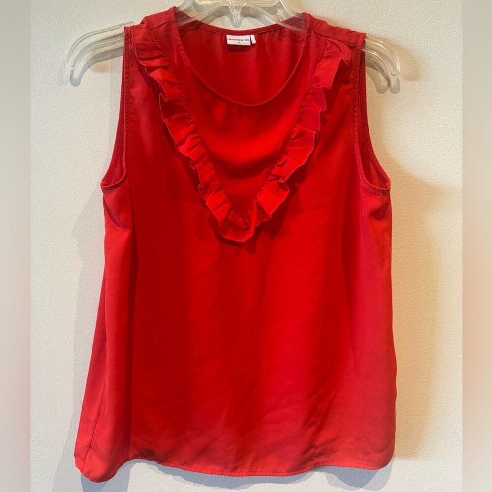 Jacqueline de Yong red silk ruffle front sleeveless blouse